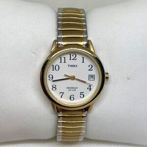 Timex indiglo date women’s watch gold silver tone quartz analog 25mm running